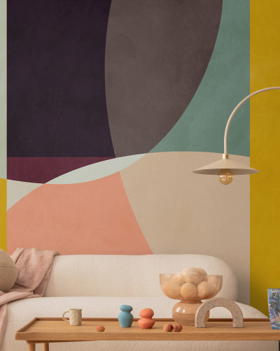 Wallpaper abstract cu cercuri in culori vibrante, ideal pentru un living modern si elegant