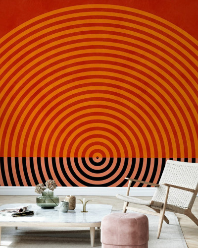 Tapet modern cu design geometric in nuante de rosu si portocaliu
