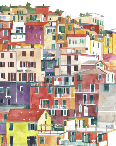 Cinque Terre -  cu design vibrant, care ilustrează casele colorate din Cinque Terre.