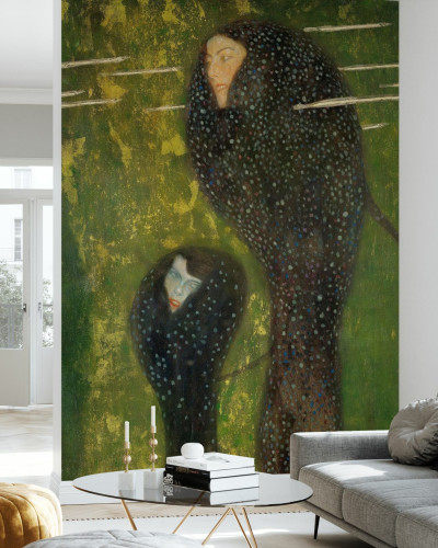 Tapet de perete cu o imagine a sirenelor inspirată din picturile lui Gustav Klimt.