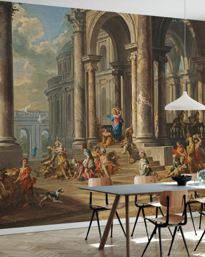 A wallpaper depicting the Cleansing of the Temple by Gian Paolo Panini