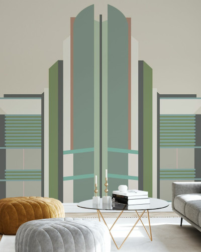 Fototapet Miami Deco 1 - Design geometric minimalist cu linii clare și culori neutre.