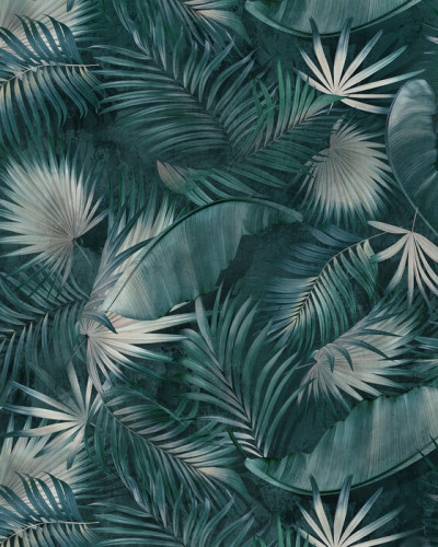 Tapet cu frunze tropicale verzi, ideal pentru un design interior modern și exotic