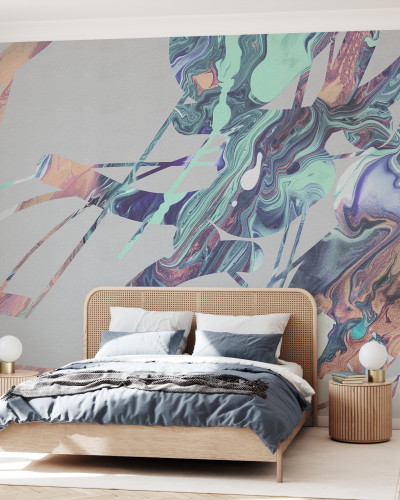 Tapet modern cu efect de marmură, Acrylic Passion, Silver, cu un design abstract în nuanțe de argint.