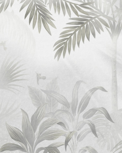 Tapet cu frunze de palmier, Foggy Jungle Bleached