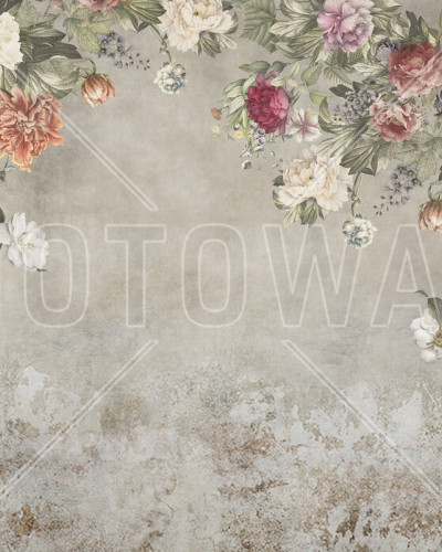 Fototapet floral vintage cu bujori și trandafiri pe fundal texturat