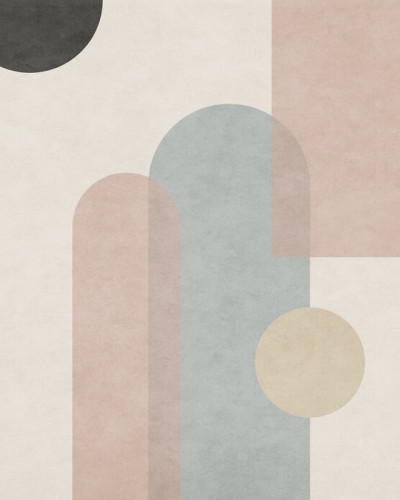Tapet cu design geometric modern, forme abstracte, tonuri pastelate, pentru decorul livingului, dormitorului sau biroului.