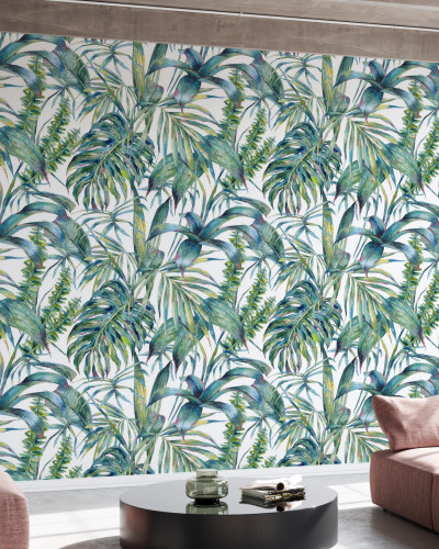 Tapet Exotic Leaves, cu un design vibrant, cu frunze tropicale pictate cu grijă