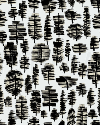 Wallpaper cu design minimalist, in nuante de gri si negru, reprezentand siluete de copaci, perfect pentru living, dormitor sau birou.