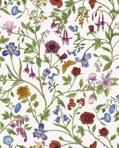 Tapet cu flori, Flora Pattern, White, Photowall, pe un perete alb, într-un decor elegant