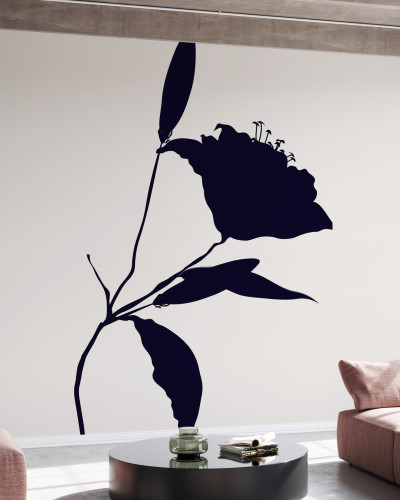 Fototapet Nero, cu design minimalist, cu o siluetă a unei flori delicate.