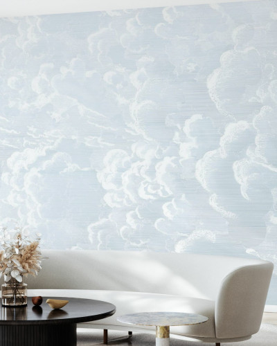 Tapet Cradled in Clouds, Blue cu nori albi pe fundal albastru deschis