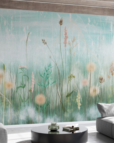 Fototapet cu model floral într-un living modern