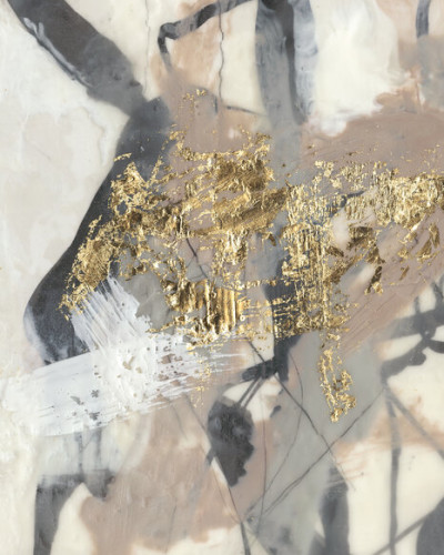 Fototapet abstract cu tonuri blush și accente aurii într-un living modern.