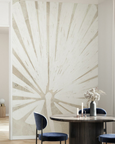 Fototapet cu siluetă tropicală pe textură de in în living modern