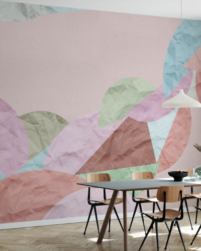Tapet geometric modern cu culori pastelate, perfect pentru a adăuga o notă de culoare și stil oricărei camere.