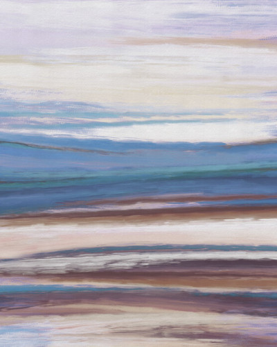 Tapet abstract cu linii orizontale delicate in nuante de albastru, violet, portocaliu si roz.