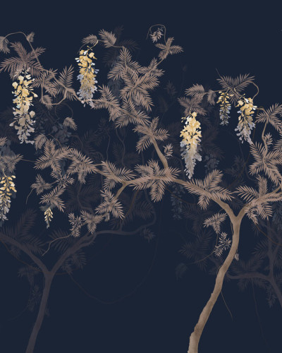 Fototapet cu design floral albastru-galben