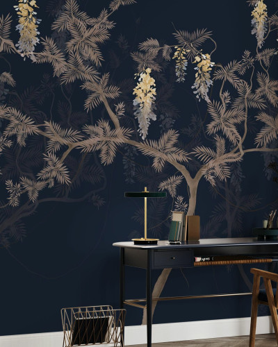 Fototapet cu design floral albastru-galben