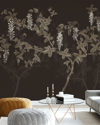 Fototapet cu design floral maro și galben