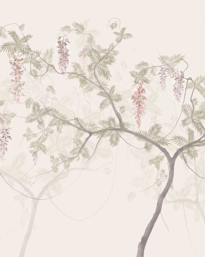 Fototapet cu design floral elegant, cu ramuri și flori delicate.