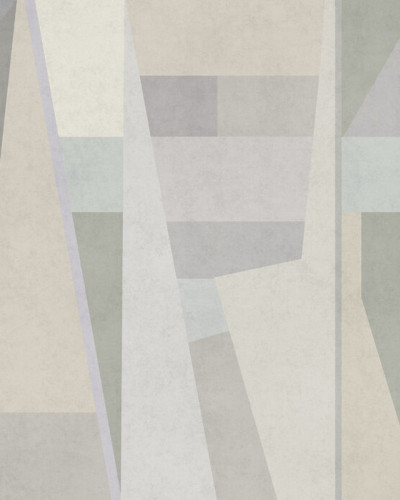 Tapet Geometric Samba IV, design geometric abstract în tonuri neutre de gri, crem și verde, perfect pentru living.