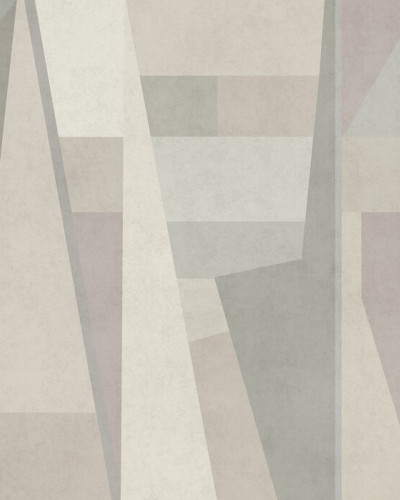Tapet geometric modern cu design abstract în nuanțe neutre de gri, bej și crem.