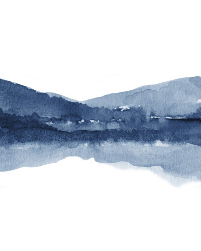 Fototapet cu peisaj watercolor albastru navy într-o sufragerie modernă