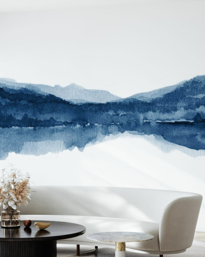 Tapet Watercolor Landscape II, Navy Blue