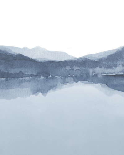 Tapet Watercolor Landscape III, Shades of Blue, peisaj acuarela, tapet albastru, tapet modern