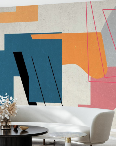 Celestial Planets - Tapet geometric modern cu culori vibrante și forme simple.
