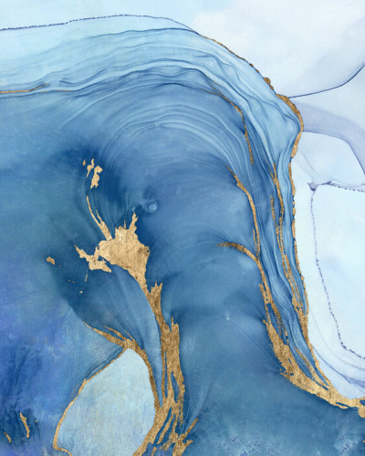 Sea Whirl II wallpaper, albastru cu aur, abstract, design modern