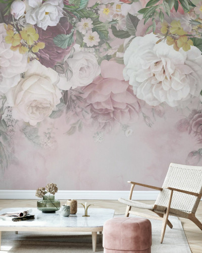 Tapet floral cu flori delicate în nuanțe pastelate