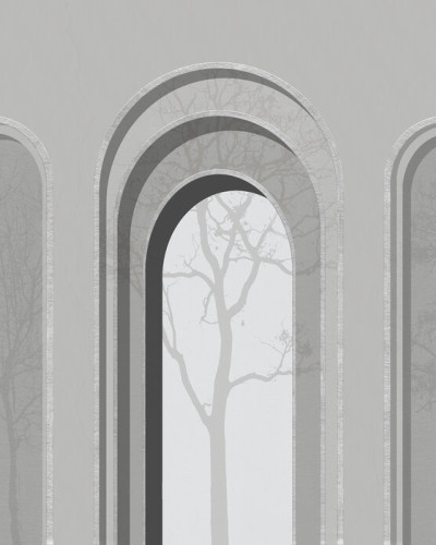 Arch Adornment with Trees, Gray, Photowall