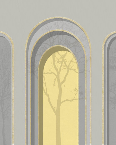 Arch Adornment with Trees, Gray Yellow, Photowall