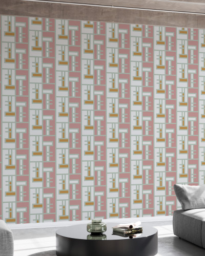 Tapet geometric modern cu cărămizi pastelate, cu un design elegant și sofisticat, perfect pentru a adăuga un accent de culoare și textură pereților
