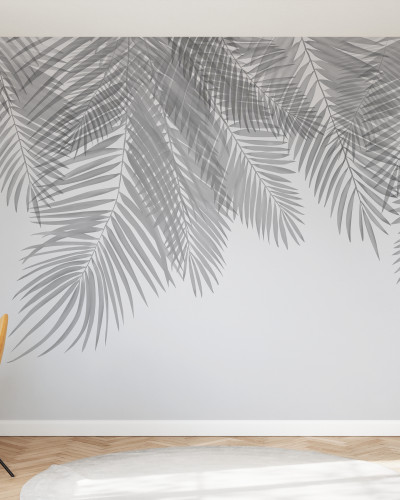 Tapet cu frunze de palmier gri, decoratiuni interioare, design modern