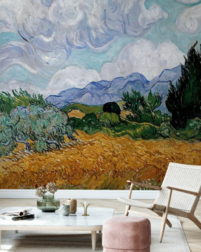 Tapet foto cu un peisaj impresionant din celebra pictură a lui Van Gogh, Wheatfield with Cypresses.