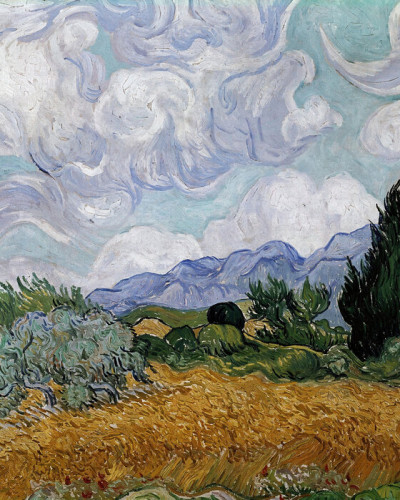 Tapet foto cu un peisaj impresionant din celebra pictură a lui Van Gogh, Wheatfield with Cypresses.