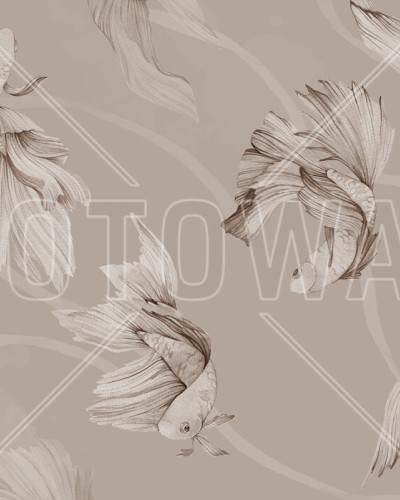 Tapet cu design minimalist cu pești Koi în sepia.