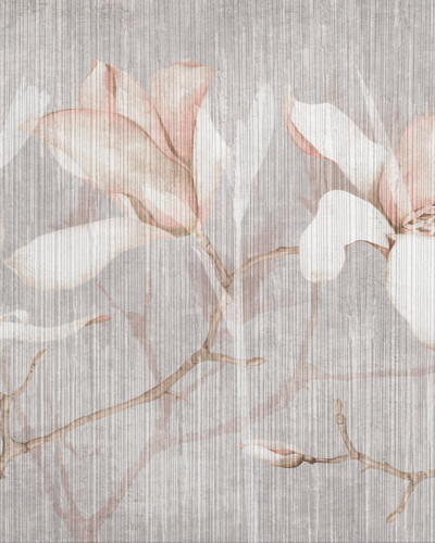 Tapet cu flori de magnolie pe un fundal cu textură de lemn naturală