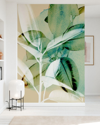 Tapet cu Ficus Elastica - Design elegant cu frunze mari si verzi, perfect pentru living, dormitor sau birou.