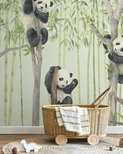 Tapet cu ursuleți panda drăguți în acuarelă