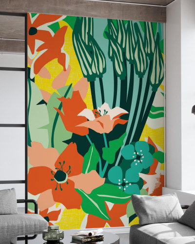 Tapet floral abstract, design modern și colorat.