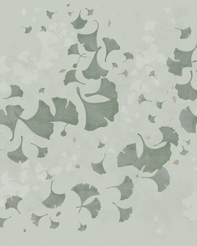 Tapetă cu frunze de Ginkgo pe un fundal verde deschis.