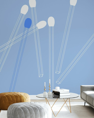 Wallpaper Matching Lines, Chirpy Blue cu linii geometrice minimaliste pe un fundal albastru deschis