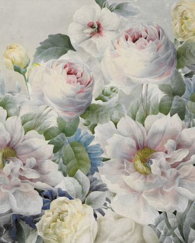 Tapet floral Malva si Trandafiri cu flori delicate de malva si trandafiri, perfect pentru a crea o atmosfera romantica.