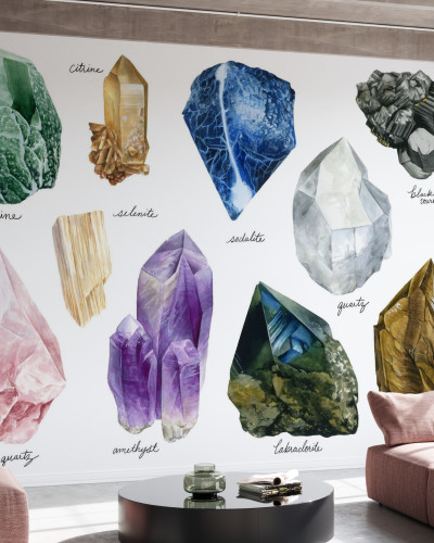 Imagine cu wallpaper Healing Crystals, reprezentând diverse cristale vindecătoare