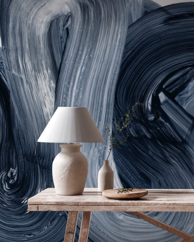 Wallpaper abstract albastru cu linii curbe si design simplu.