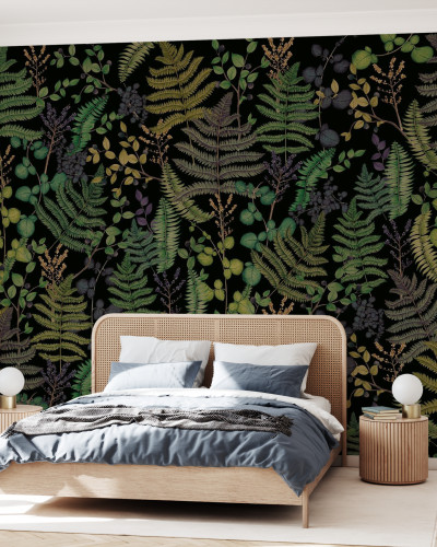 Tapet Botany Leafage, Dark cu motive de frunze luxuriante, perfect pentru dormitor, living sau hol
